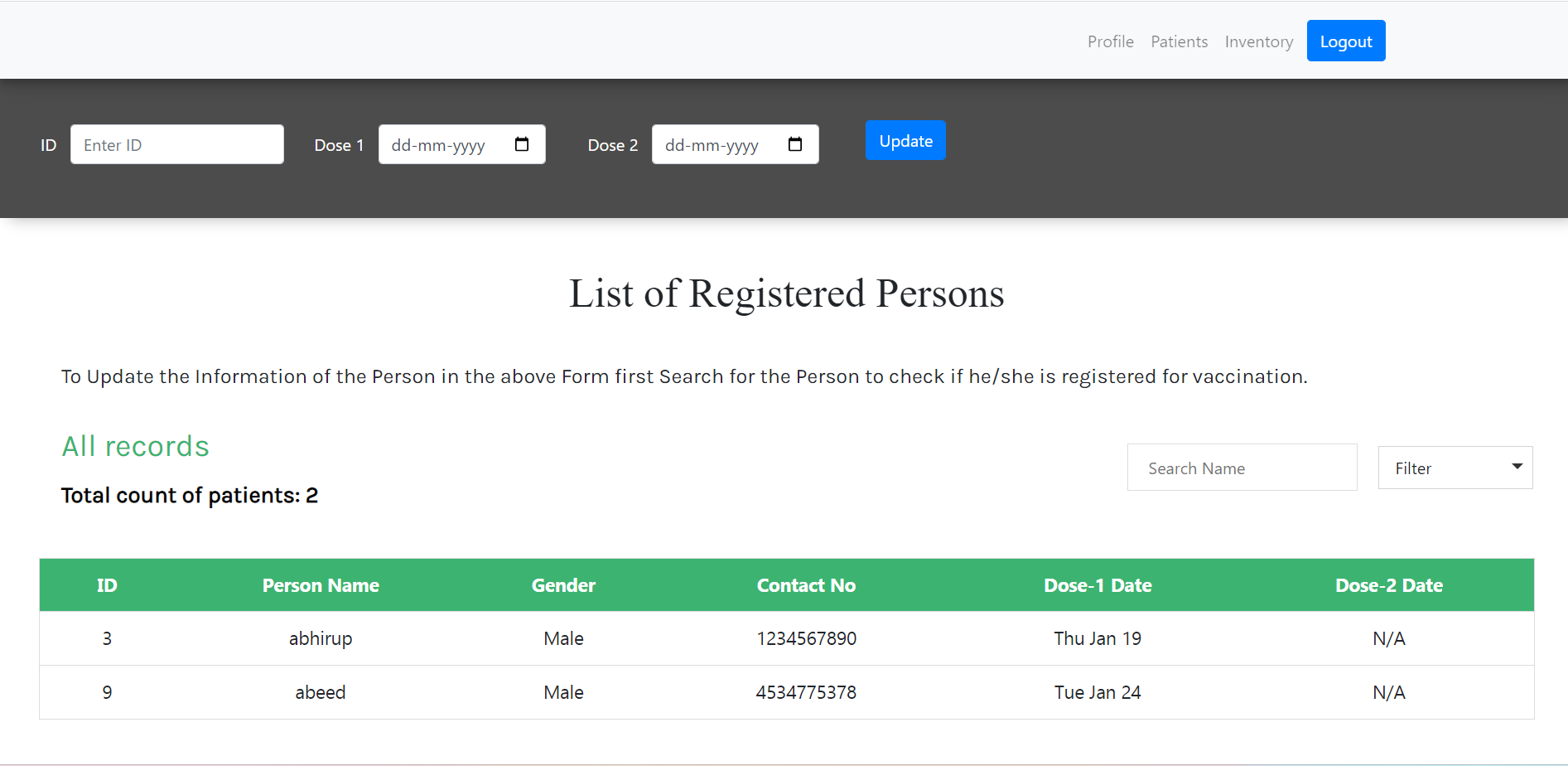 Co-Vac vaccine orders dashboard